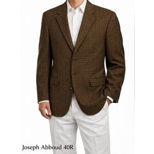 Vintage Joseph Abboud Sport Coat 40R Brown Windowpane Wool Nordstro 3 Button 90s